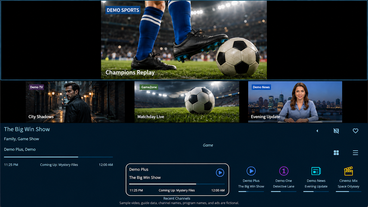 TVEZ Player multiview screen with recent channels